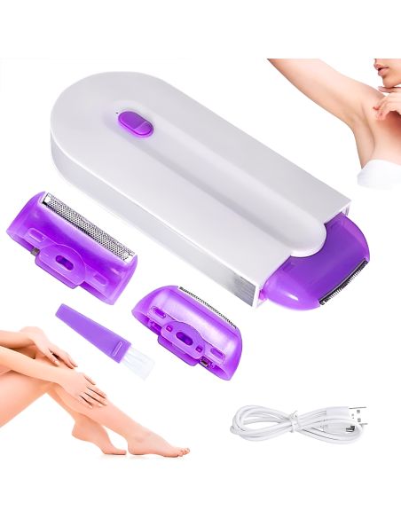 Depilación Facial y Corporal Portátil Recargable USB con Luz y 2 Cabezales