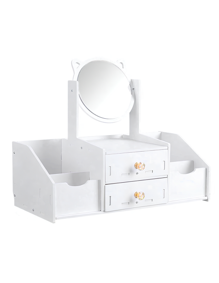 Mini tocador de mesa Porta Maquillaje Joyero Organizador Blanco Espejo Cajones
