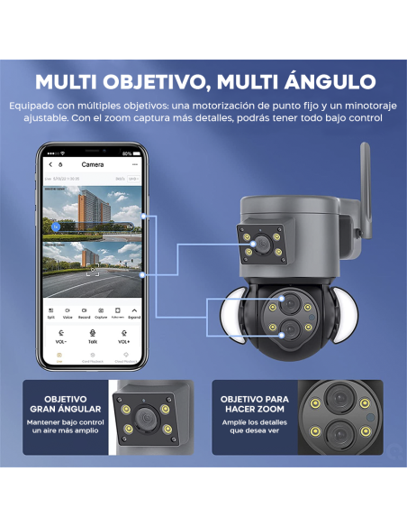 Cámara WiFi Zoom 10X para Exteriores en 4K HD con Gran Angular y Doble Objetivo