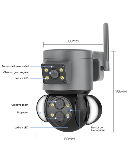 Cámara WiFi Zoom 10X para Exteriores en 4K HD con Gran Angular y Doble Objetivo