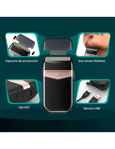 Maquinilla eléctrica recargable USB Portátil Impermeable Doble Cabezal Repuesto