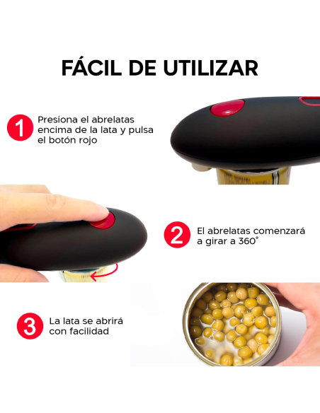 Abrelatas Eléctrico Universal con Inicio Automático y Rotación 360° a Batería