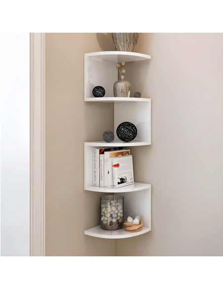 Estantería Esquinera de Pared Blanca Móvil Librería 5 Estantes Ahorro de Espacio