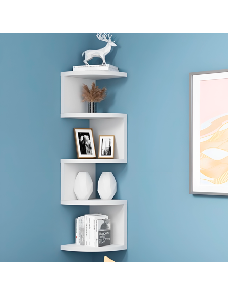 Estantería Esquinera de Pared Blanca Móvil Librería 5 Estantes Ahorro de Espacio