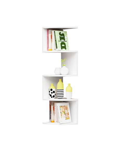 Estantería Esquinera de Pared Blanca Móvil Librería 5 Estantes Ahorro de Espacio