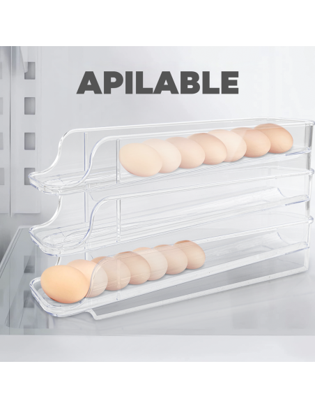 Porta huevos nevera Apilables 3 unid. Dispensador huevos plástico transparente