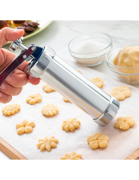 Máquina Prensa Galletas Manual Acero Kit 20 Moldes y 4 Boquillas para Glaseado