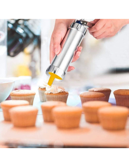 Máquina Prensa Galletas Manual Acero Kit 20 Moldes y 4 Boquillas para Glaseado