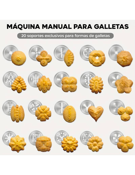 Máquina Prensa Galletas Manual Acero Kit 20 Moldes y 4 Boquillas para Glaseado