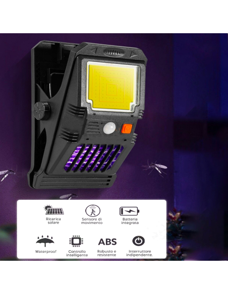 Lámpara LED Solar Sensor Repelente Insectos y Clip de Luz de Emergencia Multiuso