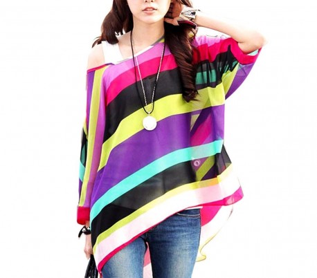 Blusa de talle ancho hecho de gasa y con estampado floral verde 001 - Moda femenina para la mujer