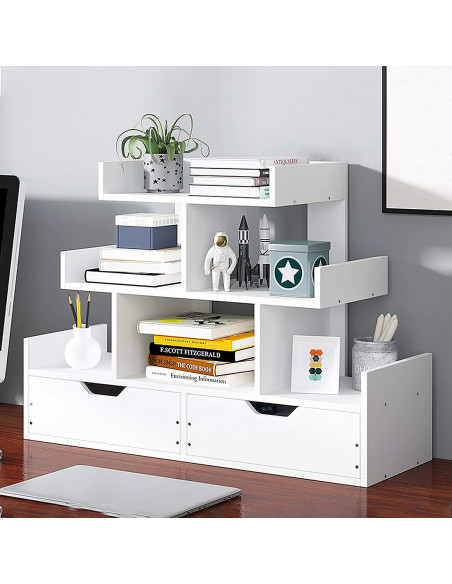 Organizador Mesa con Compartimentos Blanco Librería Multiusos Estantes y Cajones