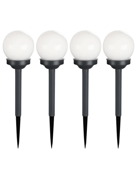 Pack de 4 lámparas solares esféricas recargables de 15 cm con estaca para jardín