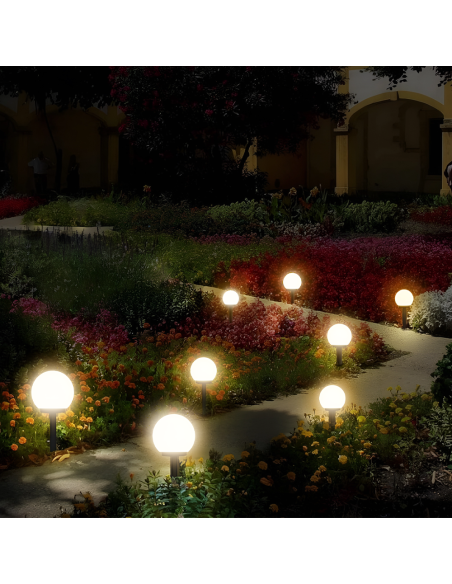 Pack de 8 lámparas solares esféricas recargables de 15 cm estaca para jardín