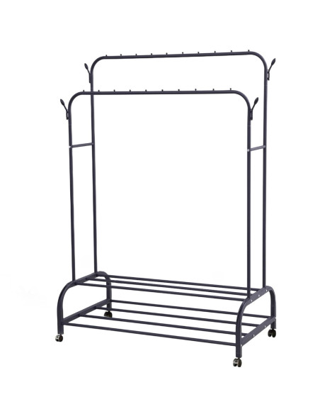 Perchero de doble Barra con Estantes y Ganchos para Bolsos y accesorios