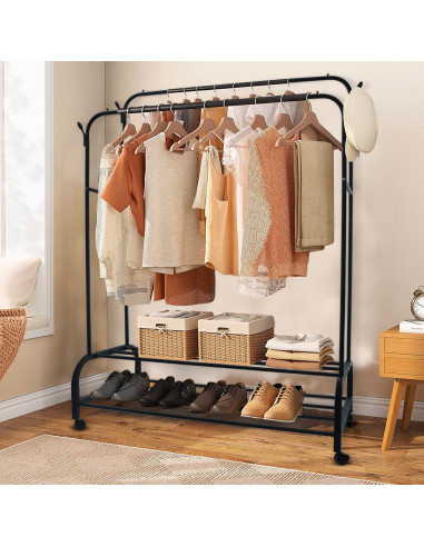 Perchero de doble Barra con Estantes y Ganchos...