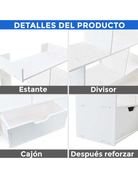 Organizador Mesa con Compartimentos Blanco Librería Multiusos Estantes y Cajones