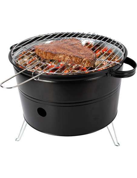 Barbacoa de Carbón de Mesa Redonda de 35 cm con Parrilla Portátil para Camping
