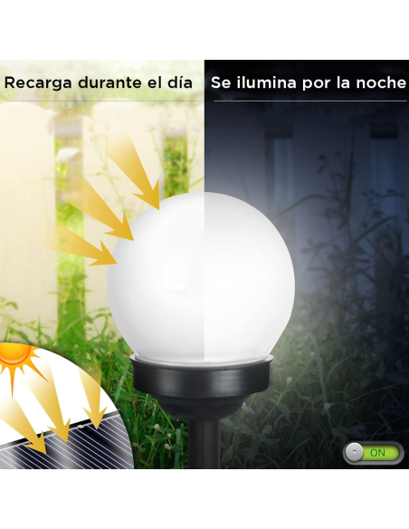 Pack de 8 lámparas solares esféricas recargables de 15 cm estaca para jardín