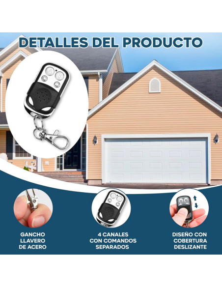 Control remoto universal 4 canales a 433 MHz multifunción de bolsillo con gancho