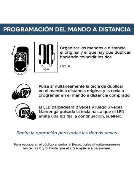 Control remoto universal 4 canales a 433 MHz multifunción de bolsillo con gancho