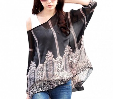 Blusa de talle ancho hecho de gasa y con estampado floral blanco 005 - Moda femenina para la mujer