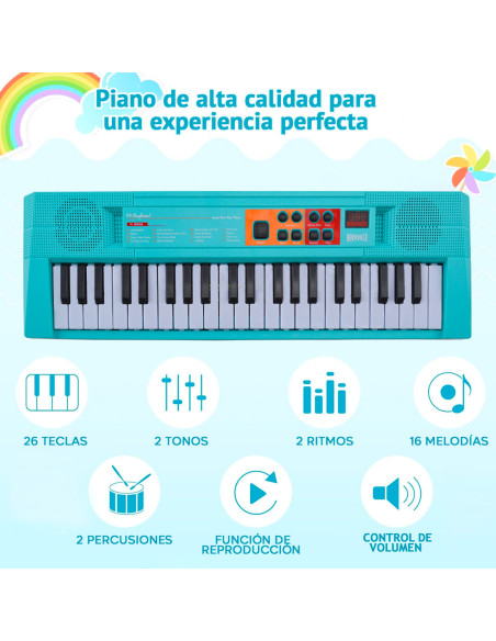 Piano electrónico para niños con Micrófono 26 Teclas Educativa +6 Años