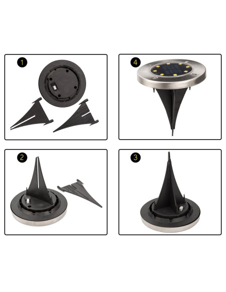 4 pz Foco luz de paso Carga Solar 8 LED de Luz Fría Impermeable para Exteriores