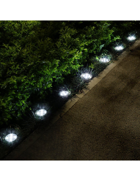 8 pz Foco luz de paso Carga Solar con 8 LED Luz Fría Impermeable para Exteriores