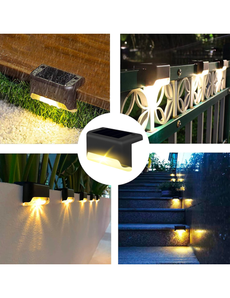 8 pz luz solar recargable para escalon o escalera IP66 luz cálida para exterior