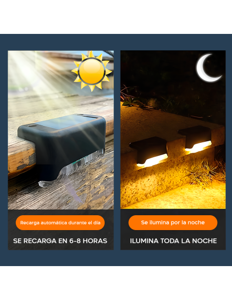 8 pz luz solar recargable para escalon o escalera IP66 luz cálida para exterior