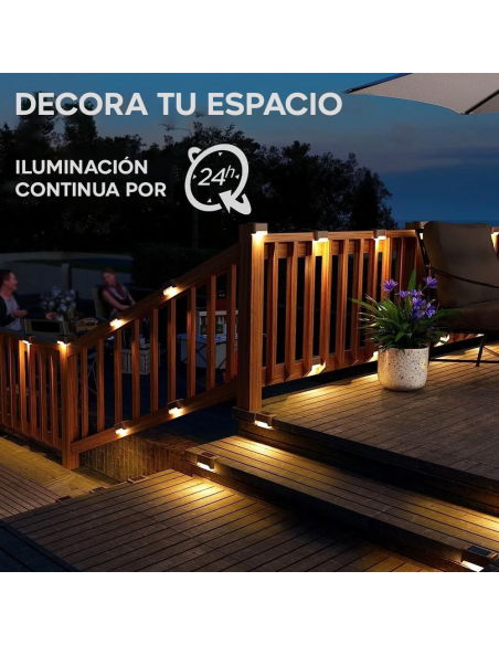 8 pz luz solar recargable para escalon o escalera IP66 luz cálida para exterior