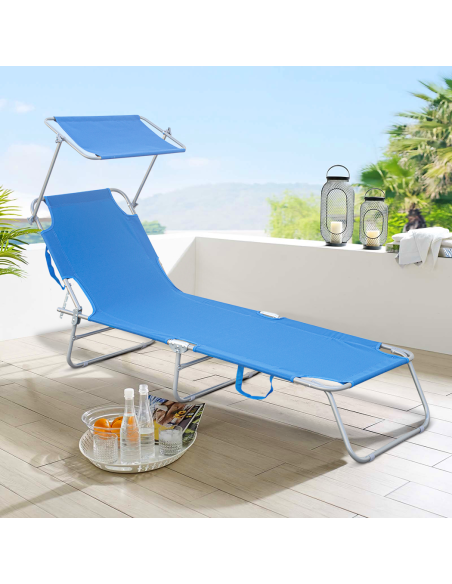 2309P Tumbona plegable con respaldo ajustable y toldo en varios colores a elegir