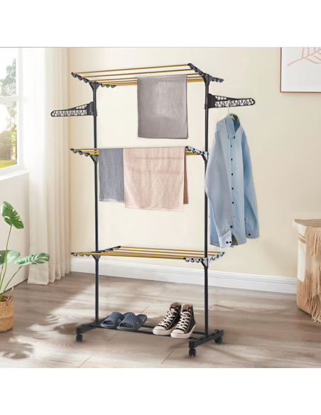 Tendedero vertical 3 estantes plegables torre tendedero con 4 ruedas