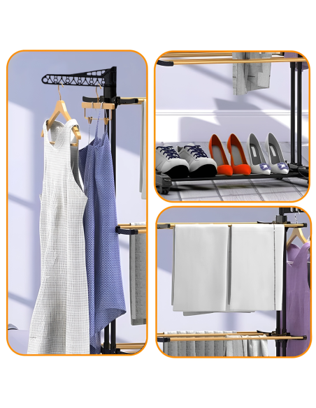 Tendedero vertical 3 estantes plegables torre tendedero con 4 ruedas