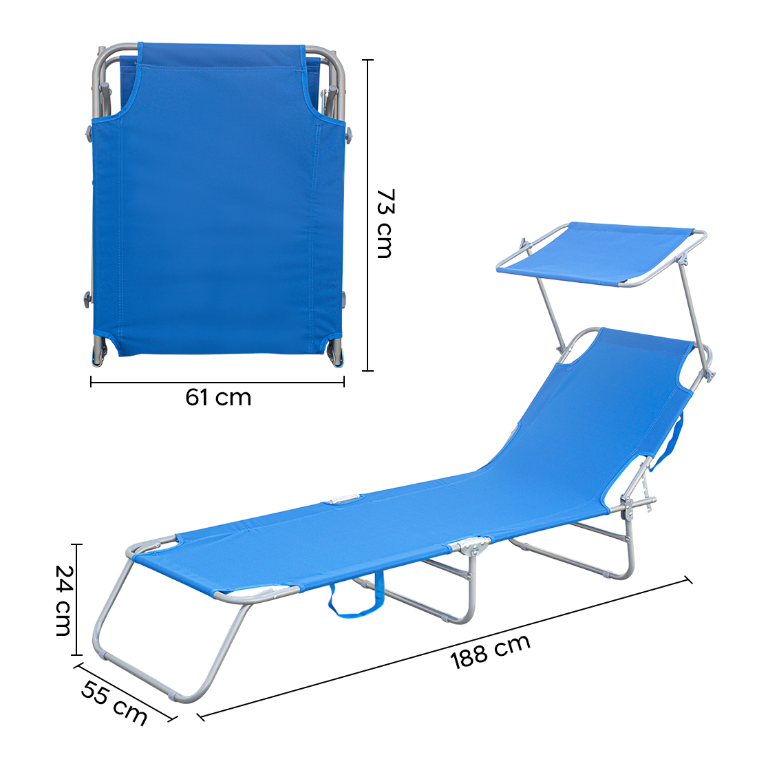 Set 2 Tumbonas plegables 2309P Respaldo reclinable y sombrilla de acero