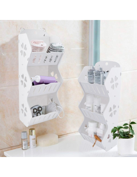 Estante de pared Organizador almacenamiento PVC blanco 3 estantes Estante baño