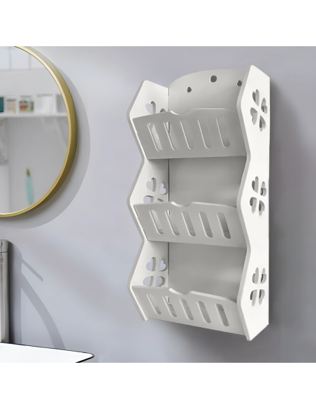 Estante de pared Organizador almacenamiento PVC blanco 3 estantes Estante baño