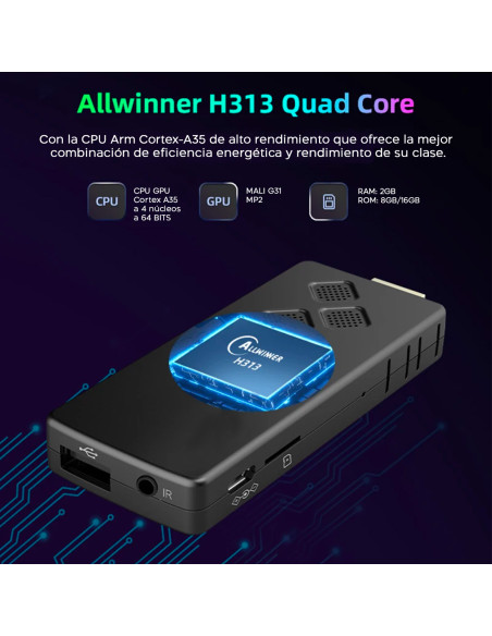 TV Box Stick Streaming 8K HD ANDROID Conexión Wi-Fi con control remoto por voz