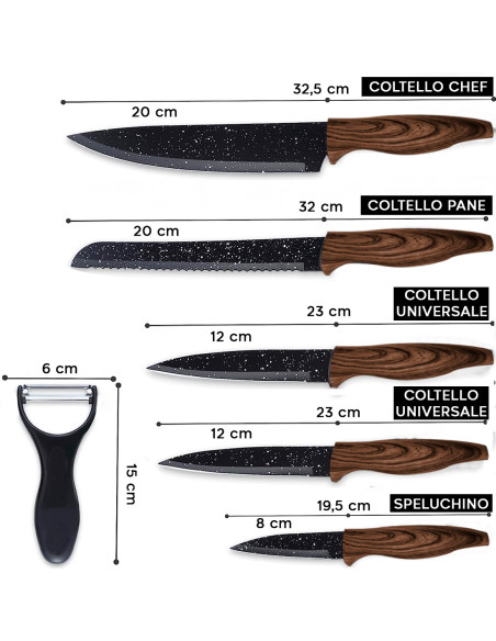 Set 5 Cuchillos cocina profesionales de piedra con pelador de patata de cerámica