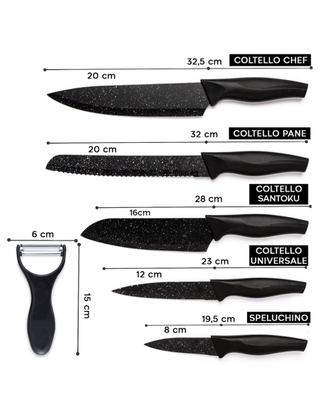 Set 5 Cuchillos cocina profesionales de piedra con pelador de patata de cerámica