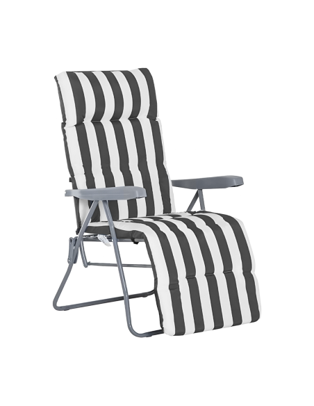 Silla reclinable de acero con cojín acolchado a rayas y respaldo ajustable