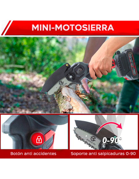 Mini Motosierra Doble Batería 21V Inalámbrica 4 Pulgadas sin Cable Maletín