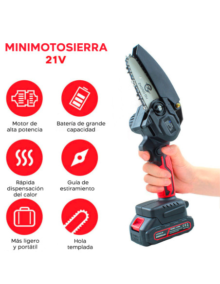 Mini Motosierra Doble Batería 21V Inalámbrica 4 Pulgadas sin Cable Maletín