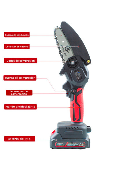 Mini Motosierra Doble Batería 21V Inalámbrica 4 Pulgadas sin Cable Maletín