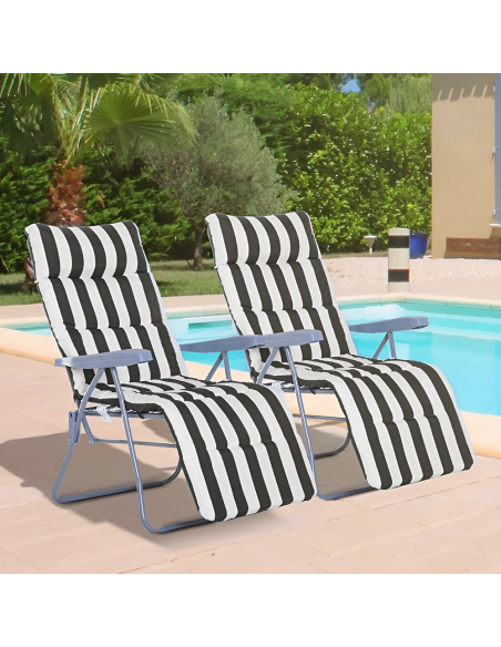 Pack 2 Sillas Playa Reclinables Acero Cojín Acolchado Rayas Respaldo Ajustable