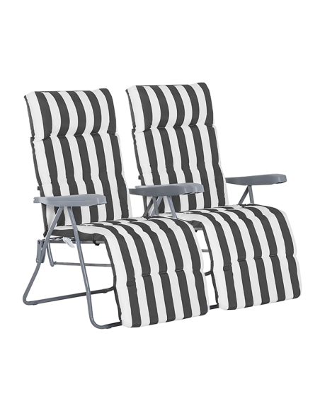Pack 2 Sillas Playa Reclinables Acero Cojín Acolchado Rayas Respaldo Ajustable