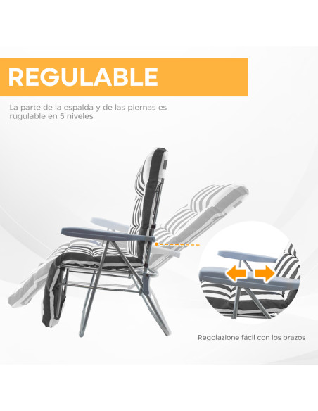 Pack 2 Sillas Playa Reclinables Acero Cojín Acolchado Rayas Respaldo Ajustable