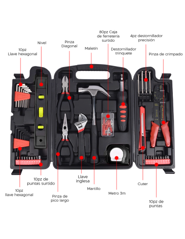 Kit Maletín 129 pz Set Bricolaje y Profesional...