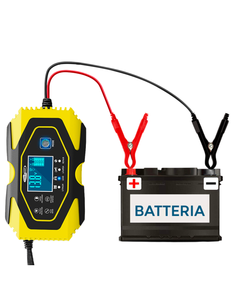Cargador batería coche y moto baterías de litio y plomo 12-24V cables y pantalla
